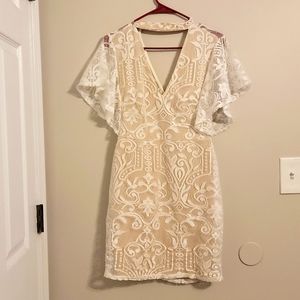 White & Tan Lace Cocktail or Party dress